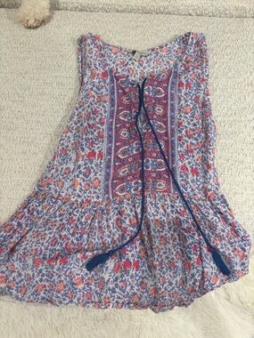Lucky Brand Floral Split-Neck Tunic in Blue & Coral